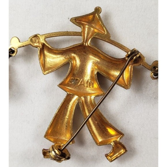 Vintage Damascene Asian Theme Brooch/Pin - Picture 8 of 9